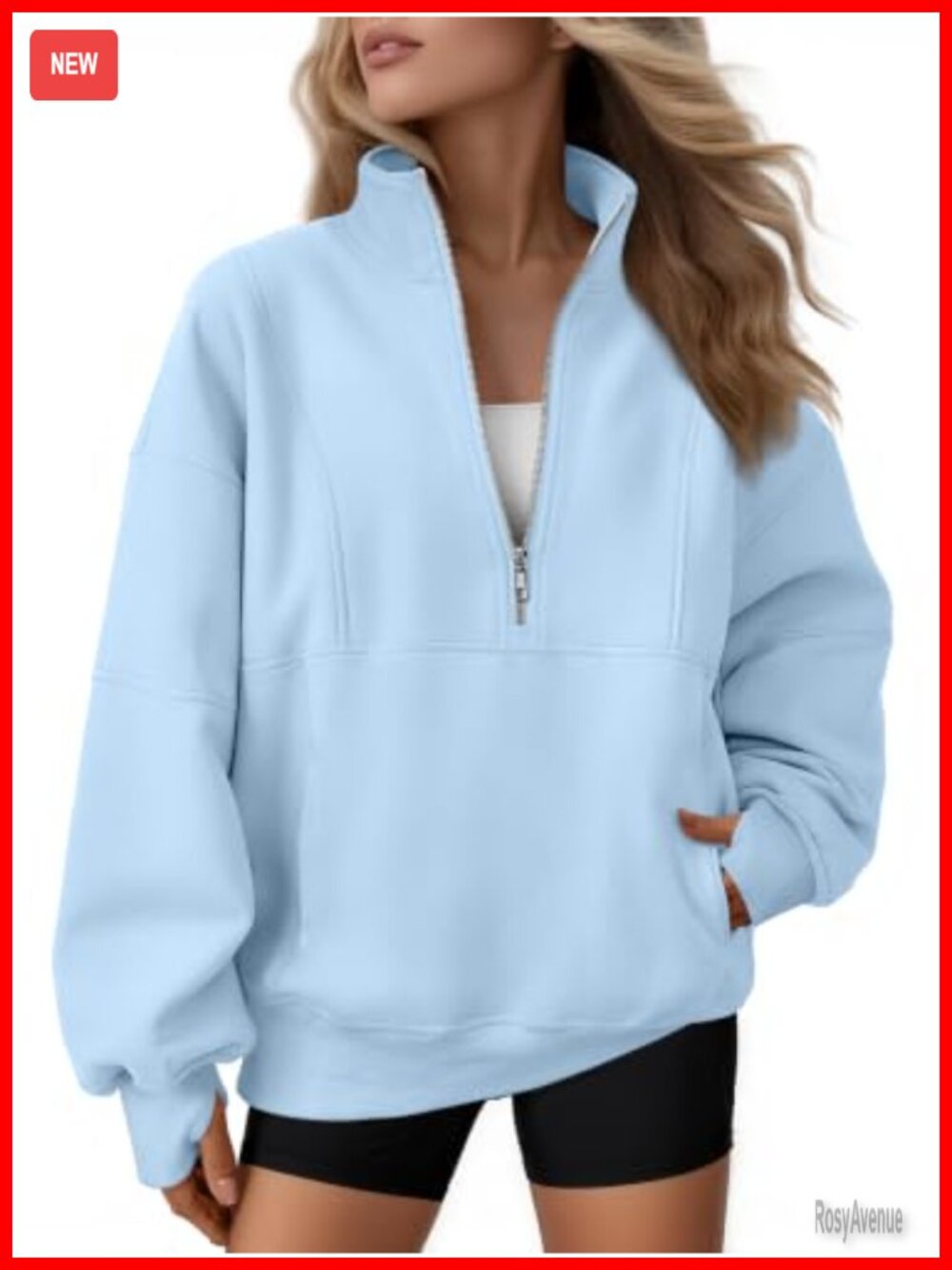 Quarter Zip Oversized Fleece Sweatshirt Mock Neck Pullover Thumbholes